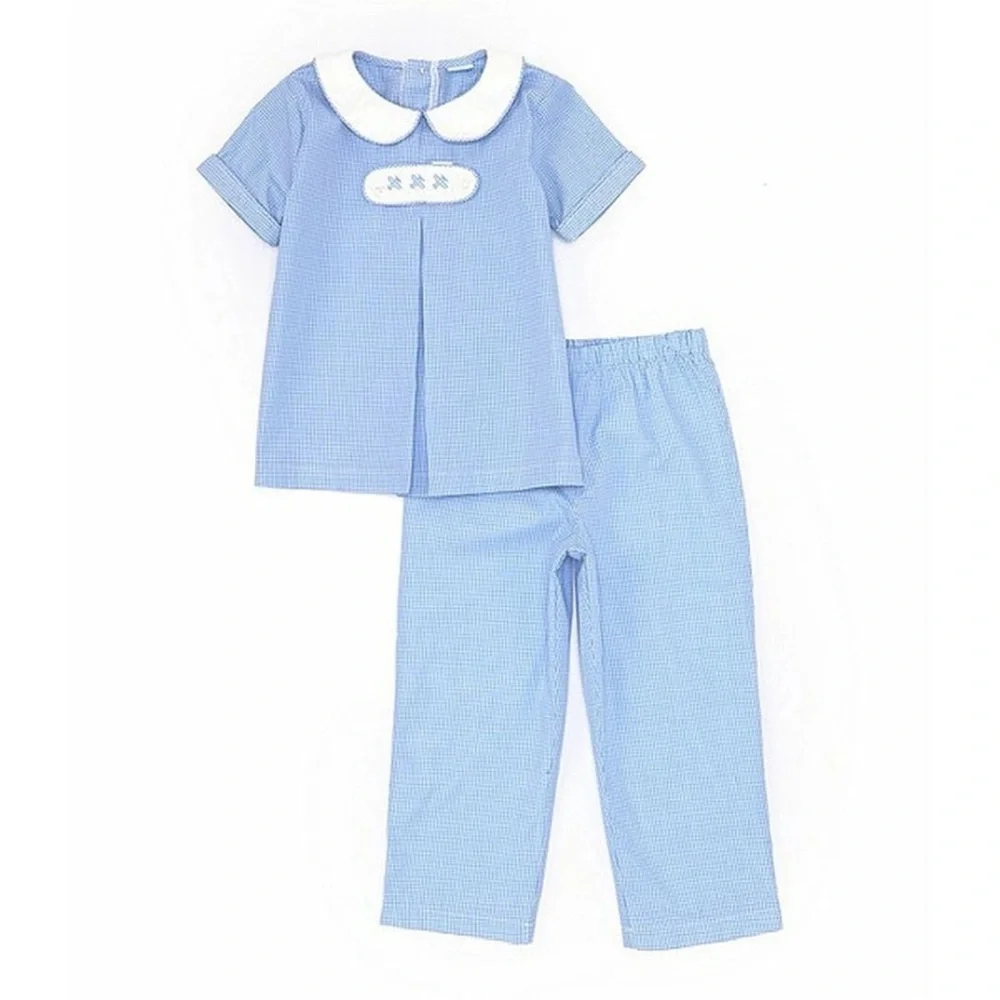 Edgehill Collection Little Boys' Peter Pan Cap Sleeve Tab Pants Set - Blue
